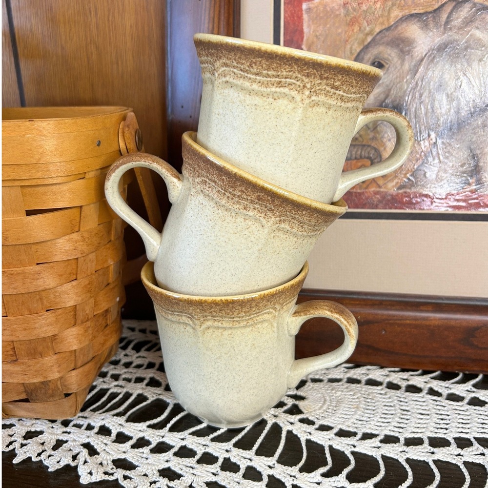 Set of 3 Vintage Misaka Stoneware Coffee & Tea Mugs – "Whole Wheat" – Japan 1976